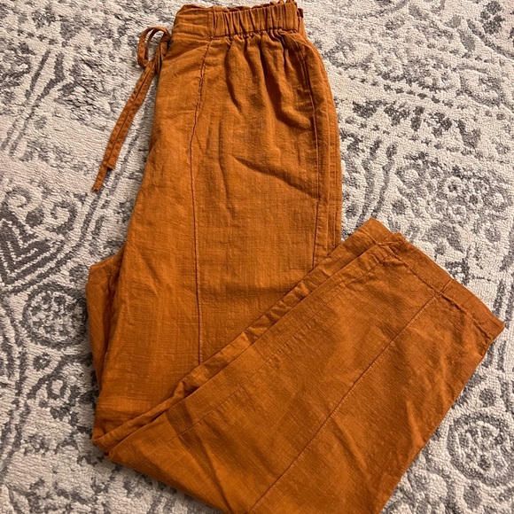 Waist Knot Seam Front Orange Dress Pants - Picture 4 of 7